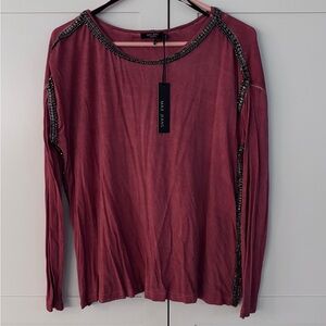Max Jeans Women's Dusty Rose/Red Embellished Long Sleeve Top